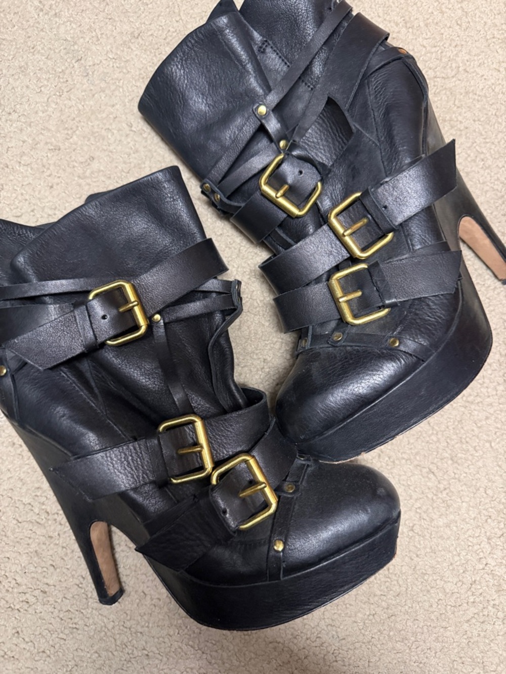 Dolce Vita Black Leather Buckle Platform Heeled Boots
